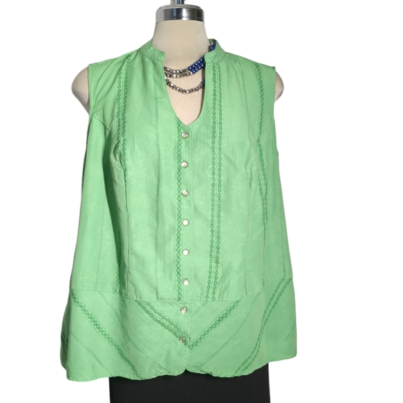 ENCORE Green Sleeveless Blouse Size 14 - Picture 4 of 11